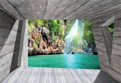 Fotobehang View Mountains Sea Modern | XL - 208cm x 146cm | 130g/m2 Vlies
