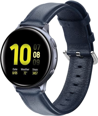 Strap-it Leren smartwatch bandje - geschikt voor Samsung Galaxy Watch Active / Active2 40mm & 44mm / Galaxy Watch 1 42mm / Galaxy Watch 3 41mm / Gear Sport - donkerblauw - Maat: Maat L