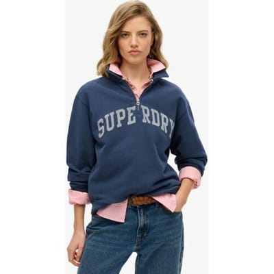 Superdry Athletic Essentials Sweatshirt met Kraag en Halve Rits Blauw Grootte: 44