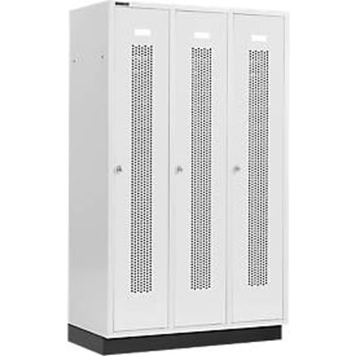 Schäfer Shop Select Kledinglocker met geperforeerde lijnen, 3 compartimenten, 400 mm, met fitting, draaigrendelslot, deur lichtgrijs