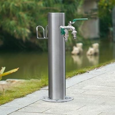 Buitenwaterzuil - Vrijstaande kraan - Tuin besproeien - Dubbele uitlaat - 50 cm hoog - Zilver