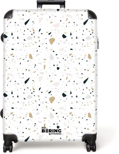 NoBoringSuitcases.com® - Koffer groot - Reiskoffer lichtgewicht - Terrazzo patroon neutraal - Rolkoffer met 4 wielen - Grote trolley XL - 98 liter bagage