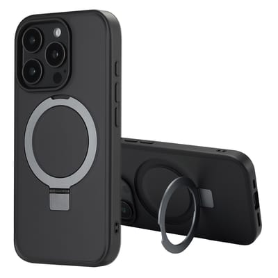 Accezz Hoesje - Geschikt voor Apple iPhone 16 Pro Max - Ring Stand Backcover geschikt voor MagSafe - Zwart