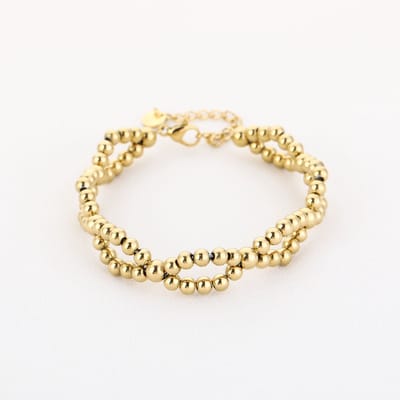 Michelle Bijou - Gouden kralen gevlochten armband- Stainless steel - Valentijn - Moederdag