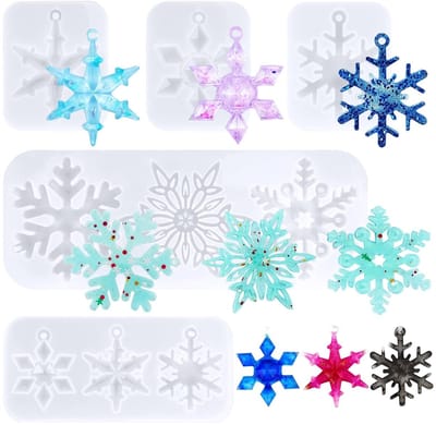 Dailygoods- Epoxyharsvormen 9 stuks - Siliconen Harsmallen - Sneeuwvlokken Vormen - Kerstdecoraties - Doe-het-zelf Hangers - Transparant Siliconen - Siliconen Mallen