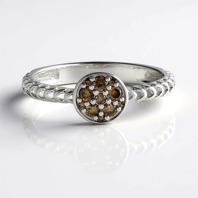 Cavill - Zilveren Ring - 925 Sterling Zilver Gerhodineerd - 5 I2 Champagne Diamanten 0 172 ct - Ronde Briljant - Elegant Afrikaans Design