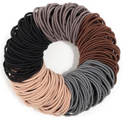 Hoge Elastische Haarelastiekjes - 200 Stuks - Naadloos Stof - Trekt Niet - Voor Paardenstaart/Knot/Vlecht - Dagelijks/Werk/Sport - Vrouwen/Lang Haar - 5 Aardetinten (Zwart/Grijs/Bruin/Nude) - 4,5cm - 200 Stuks