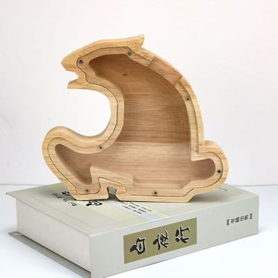 Houten Spaarvarken Dinosaurus kitten Spaarpot Transparant Cartoon Dier Munt Geld Massief Hout Spaardoos Personaliseer Desktop Ornament