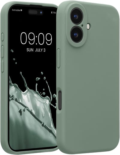 kwmobile telefoonhoesje geschikt voor Apple iPhone 16 - TPU backcover met siliconen coating - Smartphone case in grijsgroen