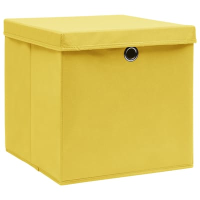 vidaXL - Opbergboxen - met - deksel - 10 - st - 32x32x32 - cm - stof - geel