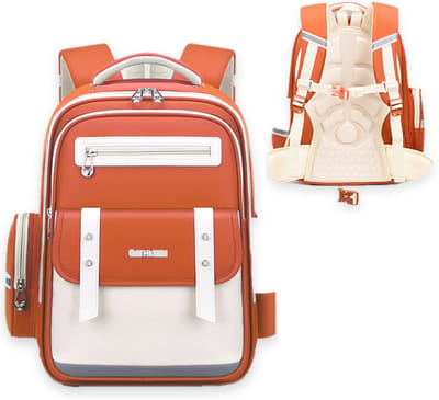 Schooltas voor Basisschoolleerlingen - Gewichtsverlagende Kinderrugzak - Grote Capaciteit voor Jongens & Meisjes - Oranje - 1 Stuk