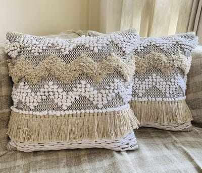 Boho Sierkussenslopen - Decoratieve Hoezen - Woonkamer Decoratie - Handgeweven Katoen - 45x45 cm - Natuurlijk Wit