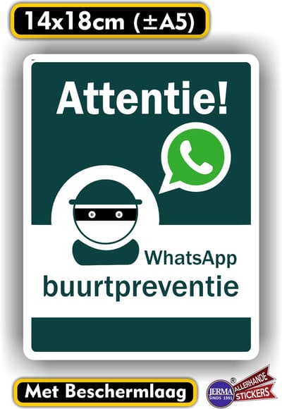 Jerma - WhatsApp - Buurtpreventie - Vinyl - Sticker – 14 x 18 cm - Weerbestendig - Zelfklevend - Vinyl