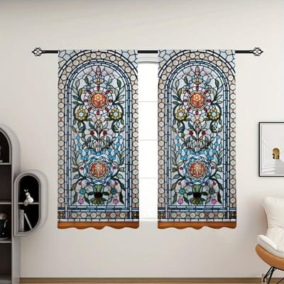 2 Panelen Europese Stijl Gotische Bloemen Gordijnen Prachtig Bedrukt Esthetische Verbetering voor Woonkamer Slaapkamer Huisdecoratie W60H60(CM)x2pcs&Rod Pocket gray