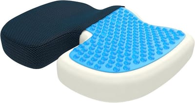 bonmedico Orthopedisch zitkussen, traagschuim gel, stuitbeenkussen, ergonomisch zitkussen voor auto en bureaustoel, rolstoelkussen, wellnessblauw net (groot)