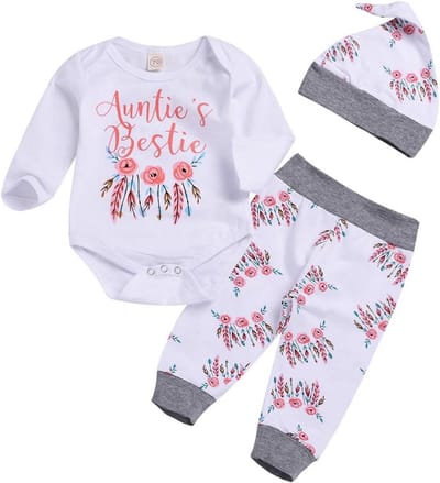 Schattige Baby Meisjes Kledingset Romper, Bloemenbroek en Muts - 3 Delig
