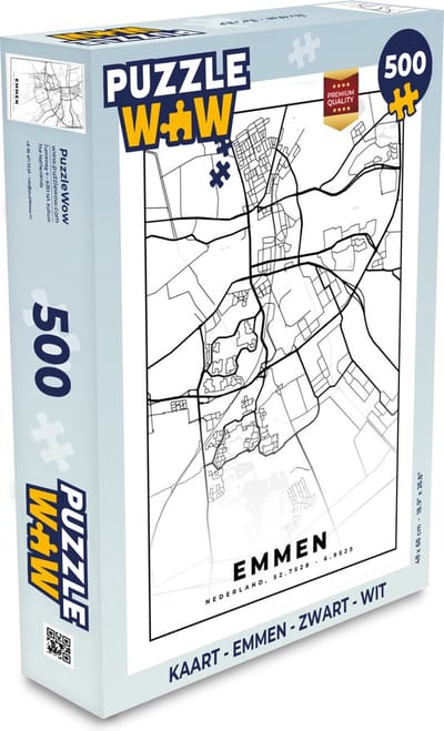 Puzzel Kaart - Emmen - Zwart - Wit - Legpuzzel - Puzzel 500 stukjes