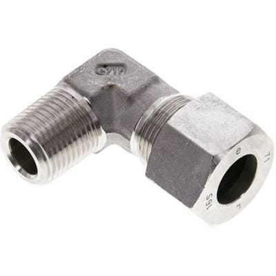 1/2'' NPT Buitendraad x 16S RVS Elbow 90deg Snijring 400 Bar DIN 2353 - FL2E-MC-ST-012N-16-S