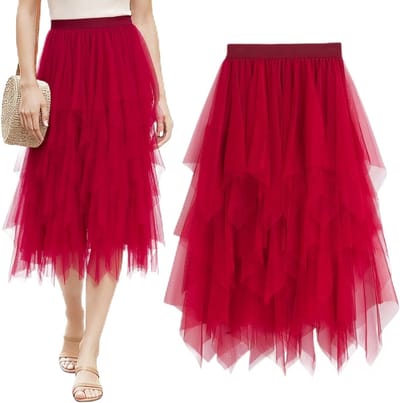 Elegante Tulle Rok voor Dames met Hoge Taille en Plissé Design voor Feestjes en Carnaval