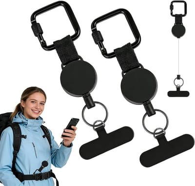 Uittrekbare mobiele telefoonbeveiliging voor outdoor activiteiten, 2 stuks met 65 cm stalen kabel, ideaal voor wandelen en fietsen om diefstal te voorkomen