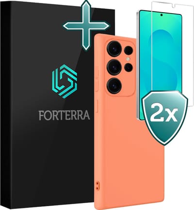 Hoesje Met 2x Screenprotector - Geschikt voor Samsung Galaxy S25 Ultra - Sterk & Shockproof - Telefoon Hoes - Back Cover - Siliconen Case - Perzik