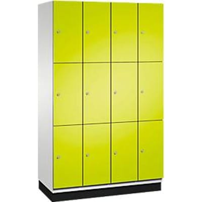 C+P Cambio lockerkast, 4 vakken, 12 vakken, met plint, B 1200 x D 525 x H 1980 mm, lichtgrijs/kleedgroen