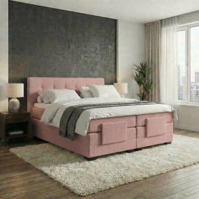 Anno 1588 Elektrische Boxspring LUXA - Pocketvering - Luxe Topper - Oud Roze - 90x200 cm - Inclusief Montage + Dekbed en Kussens