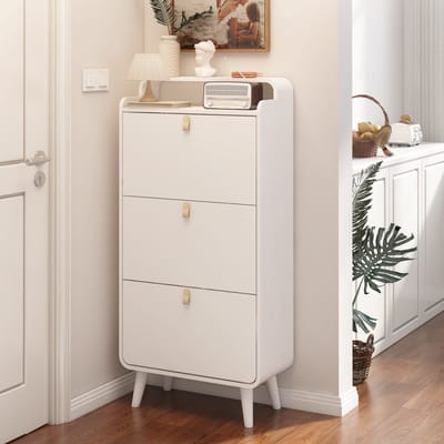 STILVORA Schoenenkast Met 3 Klepdeuren Smal Ruimtebesparend Voor Hal En Entree MDF Met Melamine 18 Tot 24 Paar Wit