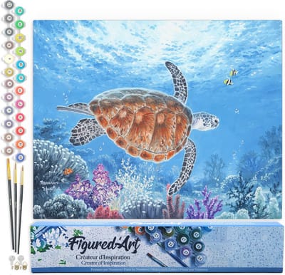Figured'Art Schilderen op Nummer Volwassenen canvas Schildpad - Handwerk acrylverf Kit DIY Compleet - 40x50cm zonder frame