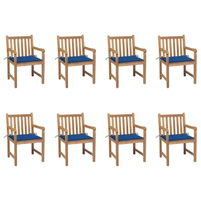 vidaXL - Tuinstoelen - 8 - st - met - koningsblauwe - kussens - massief - teakhout