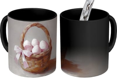 Magische Mok - Foto op Warmte Mokken - Koffiemok - Mand - Eieren - Roze - Magic Mok - Beker - 350 ML - Theemok