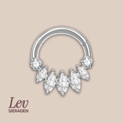Lev Sieraden - Titanium premium neus ring - 7 steen marquise en brilliant segment ring - 1.2x8mm - Zilver - segment ring - neuspiercing - tragus piercing - Oorpiercing