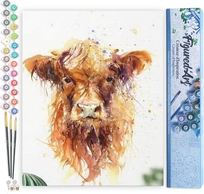 Figured'Art Schilderen op Nummer Volwassenen canvas Gele koe - Handwerk acrylverf Kit DIY Compleet - 40x50cm zonder frame