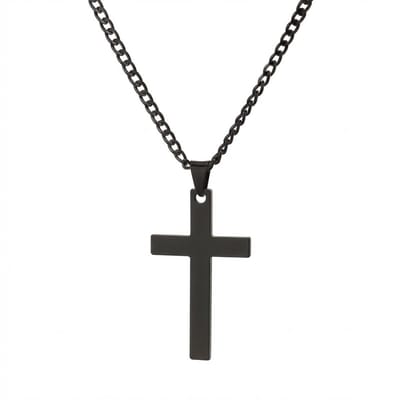 Zwartkleurige ketting voor heren – schakel ketting met kruis hanger – moderne metalen ketting met matte afwerking