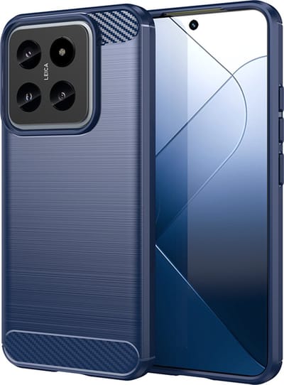 MobyDefend Hoesje - Geschikt voor Xiaomi 14 - TPU Backcover - Geborstelde Metaal & Carbon-Look - Blauw