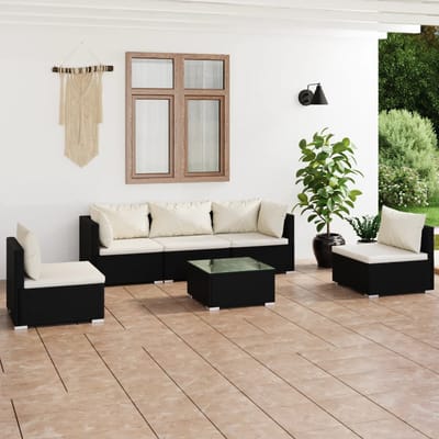 vidaXL - 6-delige - Loungeset - met - kussens - poly - rattan - zwart