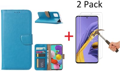 Hoesje Geschikt Voor Samsung Galaxy A51 Portemonnee hoesje + 2X Screenprotector - Turquoise