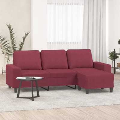 vidaXL - Driezitsbank - met - voetenbank - 180 - cm - stof - wijnrood