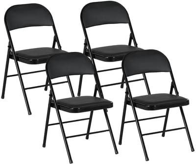 Pugsdrly - Klapstoelen - Set van 4 draagbare bureaustoelen - Metalen poten - Kunstleer - Zwart