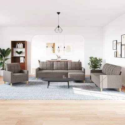 vidaXL - 4-delige - Loungeset - met - voetenbank - stof - taupe