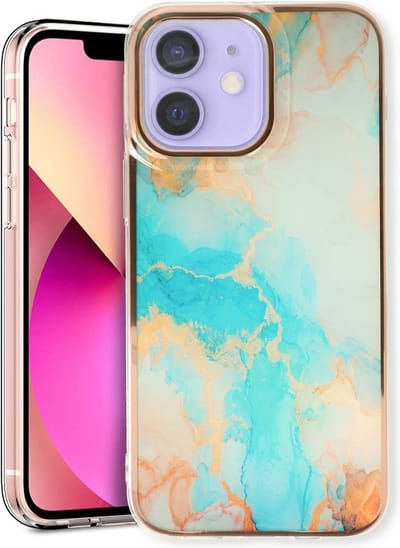 Casemania Hoesje Geschikt voor Apple iPhone 12/12 Pro - Aqua - Siliconen Marmer Back Cover