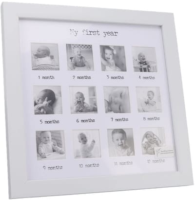 Dailygoody - Baby Fotolijst voor Pasgeborenen - Maandelijkse Fotolijst - Stevig Materiaal - 12 Maanden - Voetafdruk Kit - Aandenken voor Groei - Gesch