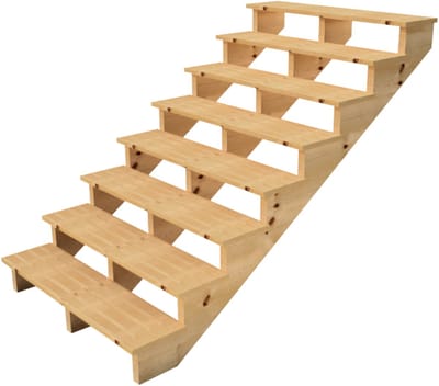 BERLIN Houten Buitentrap - 8 Open Treden 139 cm Hoog - 120 cm Breed