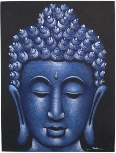 Boeddha schilderij - Blauwe zandafwerking
