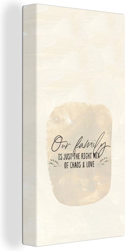 Canvas Schilderij Quotes - Our family is just the right mix of chaos & love - Spreuken - 20x40 cm - Wanddecoratie