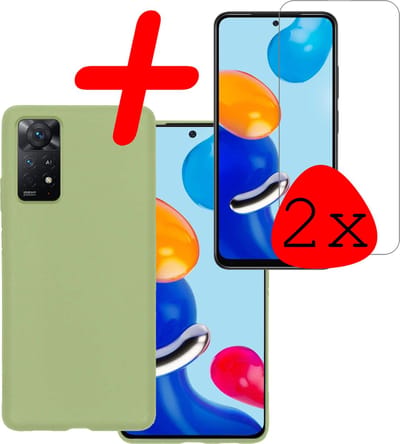 Hoesje Met 2x Screenprotector - Geschikt voor Xiaomi Redmi Note 11s - Sterk & Shockproof - Back Cover - Siliconen Case - Telefoon Hoes - Groen