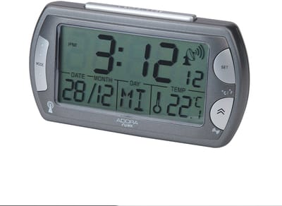 Adora Radiogestuurde Wekker – Grijs – Groot LCD Display – Datum & Dag in 5 Talen – Temperatuurweergave – Snooze & Verlichting – Modern Digitaal Design