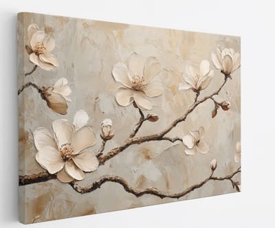 Saammp Canvas Schilderij - Witte bloemen aan tak - Natuur - botanisch - 45x30 - Foto op canvas - Wanddecoratie - Muurdecoratie Woonkamer - Woonkamer Decoratie