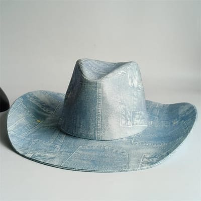 Denim Patchwork Cowboyhoed Mannen Vrouwen canvas hoed uniseks cowboyhoed retro feest podium sombrero vaquero dandy hoeden gorras 56-58 gray