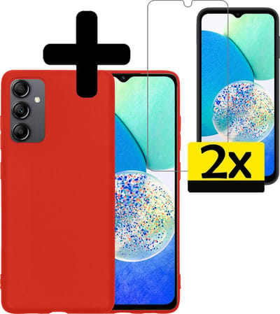Hoesje - Met 2x Screenprotector - Geschikt voor Samsung Galaxy A14 - Sterk & Shockproof - Back Cover - Siliconen Case - Telefoon Hoes - Telefoonhoesjes - Rood